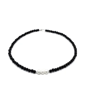 Colier cu pietre naturale Lava, Perle Naturale si accesorii din Argint 925, reglabil