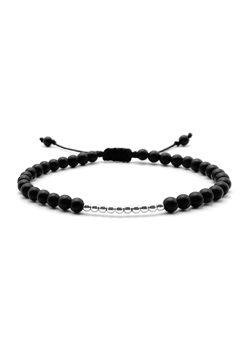Bratara cu pietre naturale Onix negru mat si bile din Argint 925,