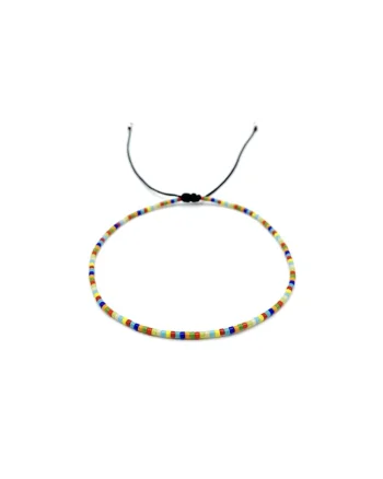Bratara pentru Picior cu margele multicolor si bilute din Argint 925, snur negru reglabil 20-30 CM