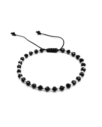 Bratara cu bile din Argint 925 si cristale negre, reglabila, unisex