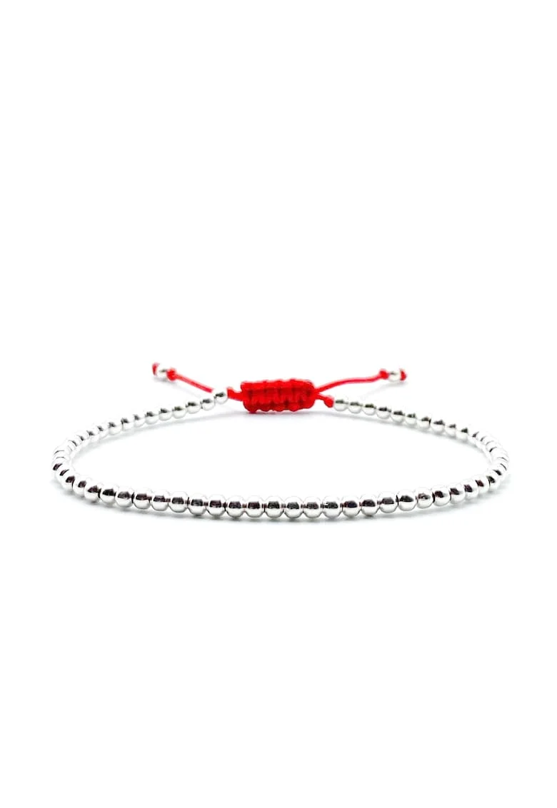 Bratara cu bile din Argint 925, snur reglabil, unisex, Rosu