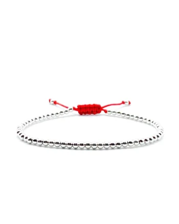 Bratara cu bile din Argint 925, snur reglabil, unisex, Rosu