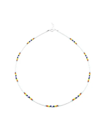 Colier cu bile din Argint 925 si margele Miyuki, reglabil, Alb/Multicolor