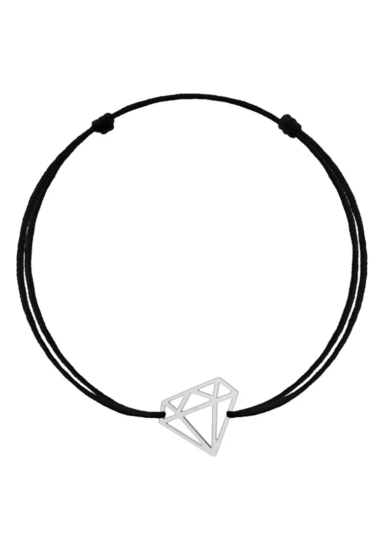 Bratara cu pandantiv Diamant din Argint 925, snur reglabil, Negru