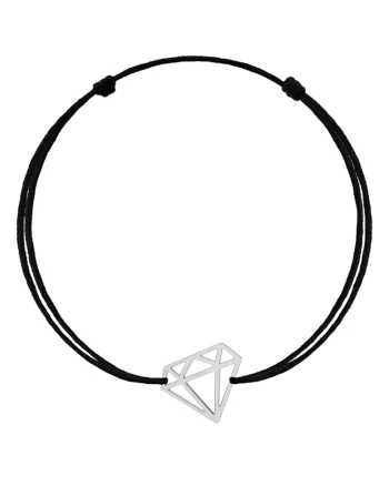 Bratara cu pandantiv Diamant din Argint 925, snur reglabil, Negru