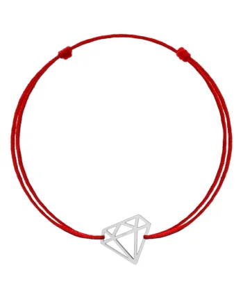 Bratara cu pandantiv Diamant din Argint 925, snur reglabil, Rosu