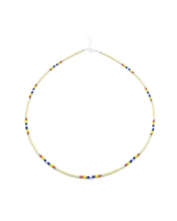 Colier cu bile din Argint 925 si margele Miyuki, reglabil, Bej/Multicolor