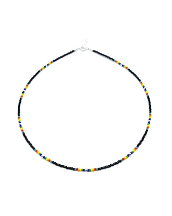 Colier cu bile din Argint 925 si margele Miyuki, reglabil, Negru/Multicolor