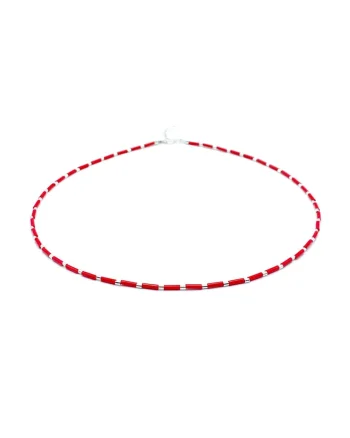 Colier cu accesorii tubulare, Argint 925 si margele colorate, Rosu