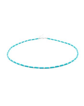 Colier cu accesorii tubulare, Argint 925 si margele colorate, Turcoaz