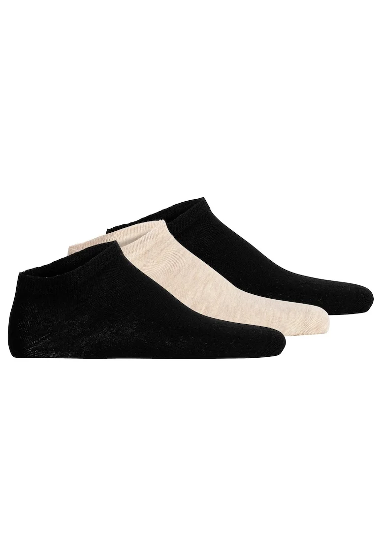 Set de sosete unisex pana la glezna cu model uni - 3 perechi, Negru/Bej