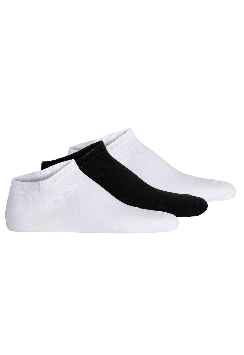 Set de sosete unisex pana la glezna cu model uni - 3 perechi, Alb/Negru