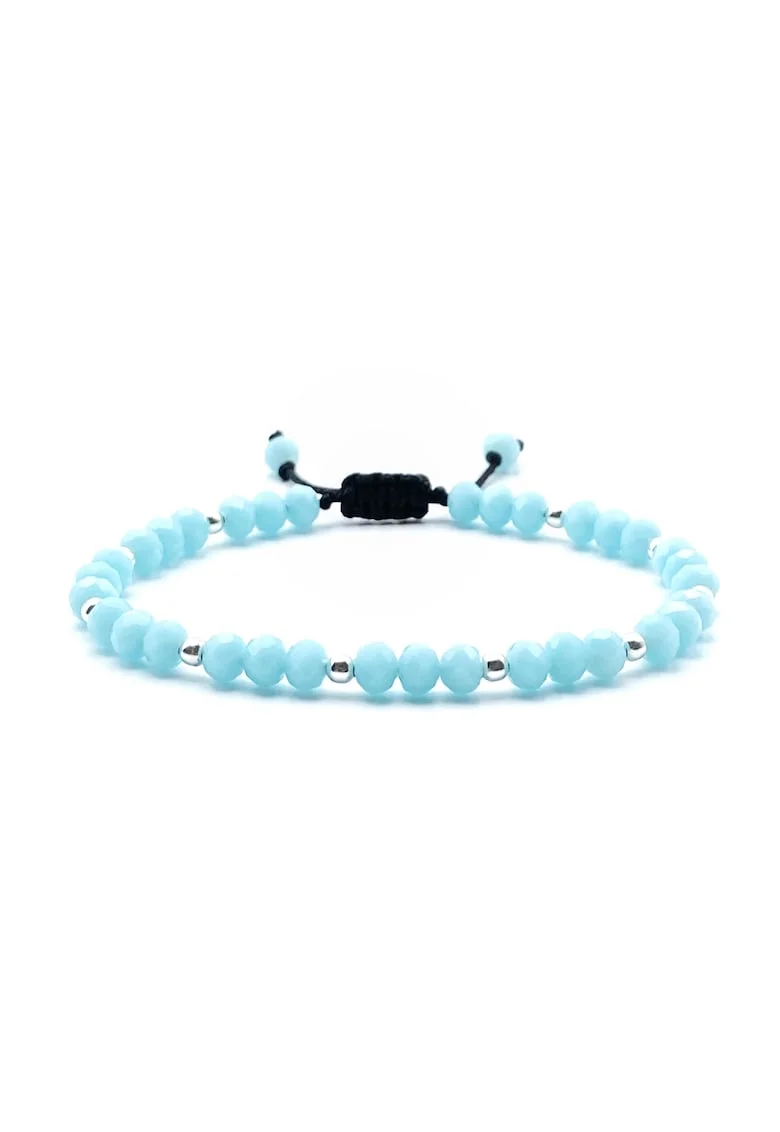 Bratara cu bile din Argint 925 si Cristale fatetate, snur reglabil, Baby Blue