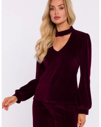 Bluza din catifea cu decolteu halter,  Rosu inchis