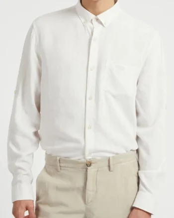 Camasa din amestec de in, cu guler Oxford