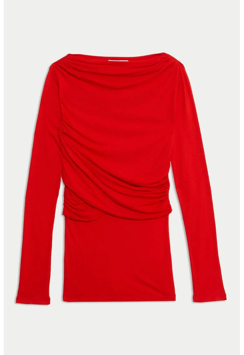 Bluza din amestec de matase si model drapat, Rosu vermillion