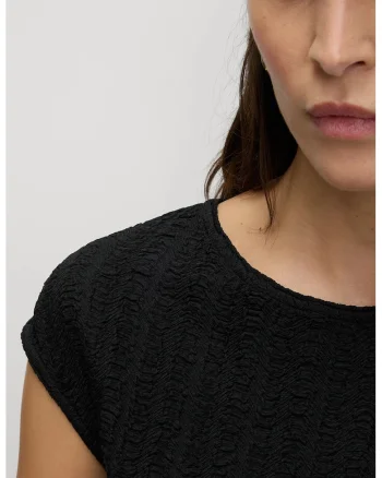 Tricou texturat cu decolteu la baza gatului, Negru