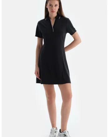 Rochie-tricou din amestec de lyocell cu detalii contrastante, Negru