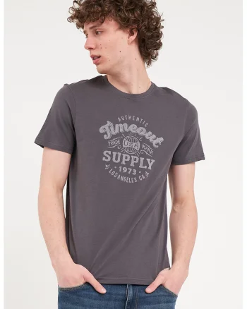 Tricou cu decolteu la baza gatului si logo, Gri antracit