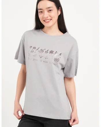 Tricou lejer de bumbac, Gri cenusiu/Argintiu