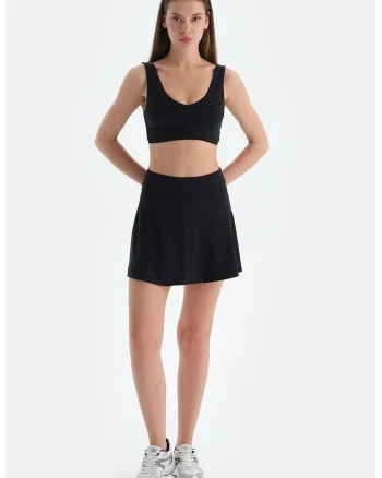 Fusta-pantalon scurta cu talie medie, Negru
