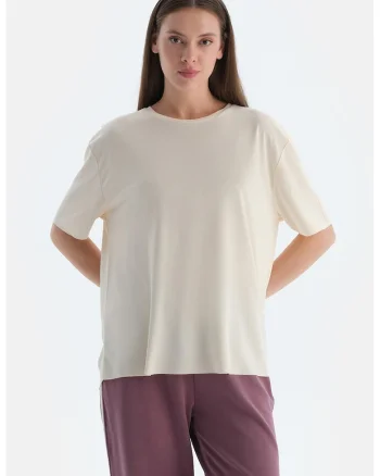 Tricou lejer din amestec de modal, Alb fildes