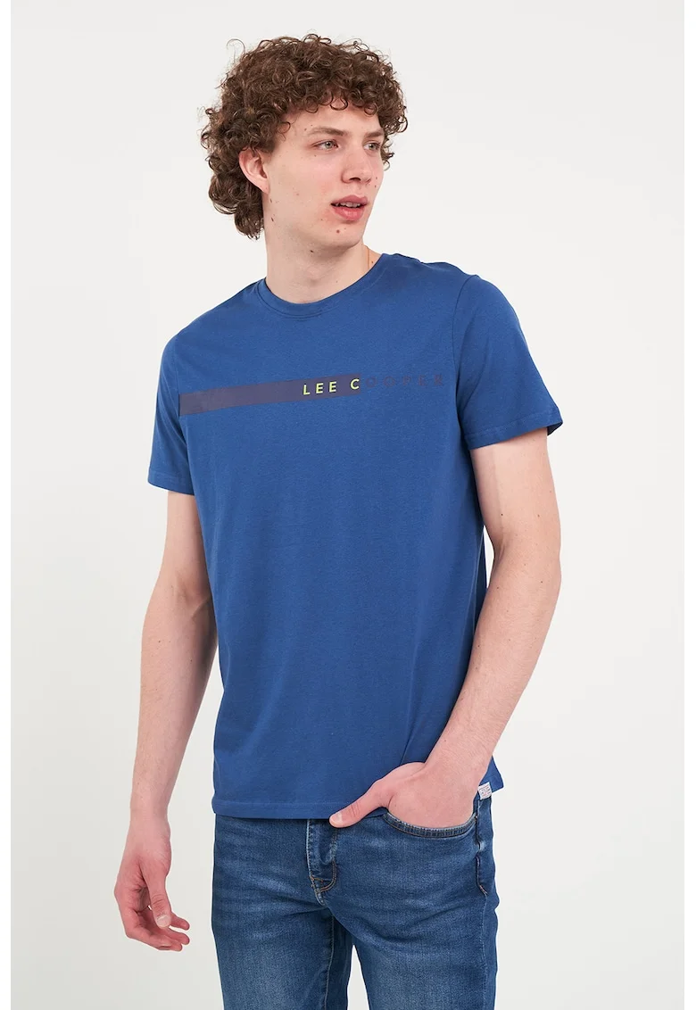Tricou cu decolteu la baza gatului si logo, Albastru royal
