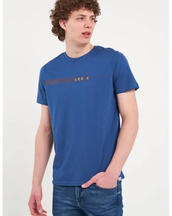 Tricou cu decolteu la baza gatului si logo, Albastru royal