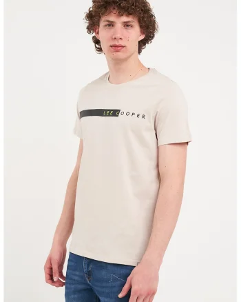 Tricou cu decolteu la baza gatului si logo, Crem