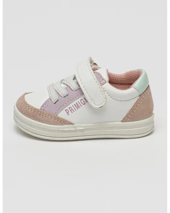 Pantofi sport cu insertii de piele, Alb/Maro deschis