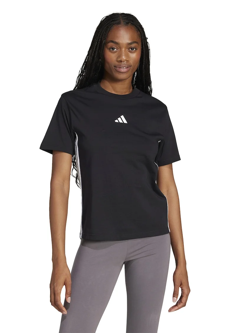 Tricou din bumbac cu decolteu la baza gatului, Negru stins