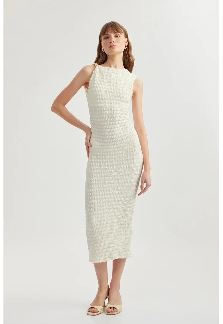Rochie midi texturata, Crem