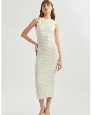 Rochie midi texturata, Crem