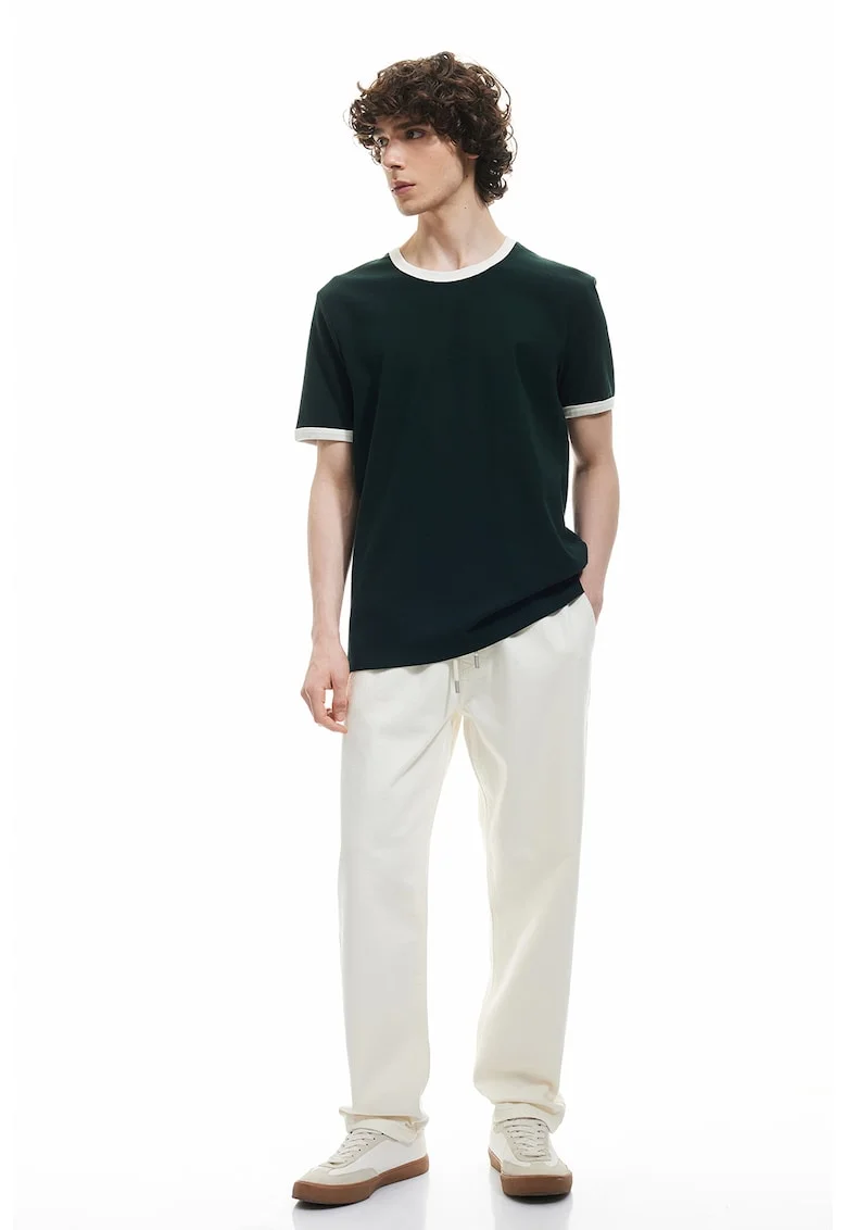 Tricou cu detalii contrastante, Alb/Verde padure