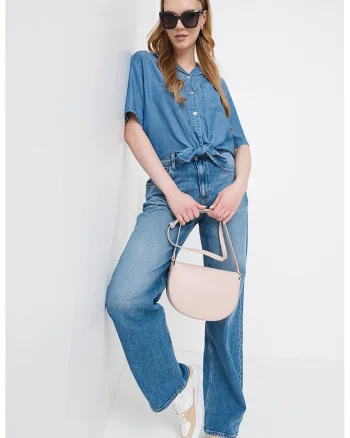 Camasa din denim cu maneci medii, Albastru deschis