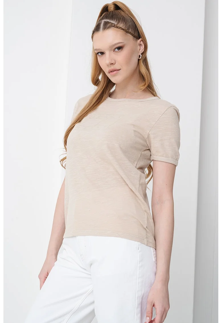 Tricou din bumbac cu logo, Maro taupe deschis
