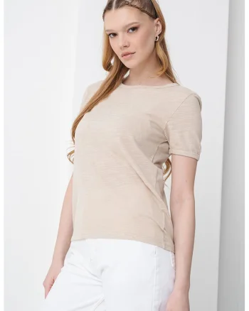 Tricou din bumbac cu logo, Maro taupe deschis