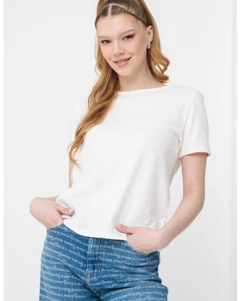 Tricou din bumbac cu logo, Alb fildes