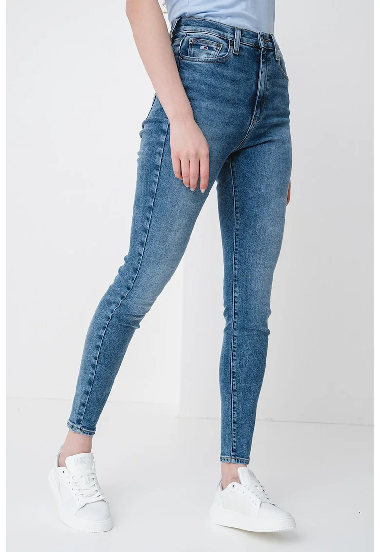 Blugi skinny cu talie inalta, Albastru deschis