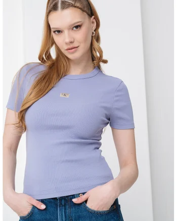 Tricou striat cu decolteu la baza gatului, Lila