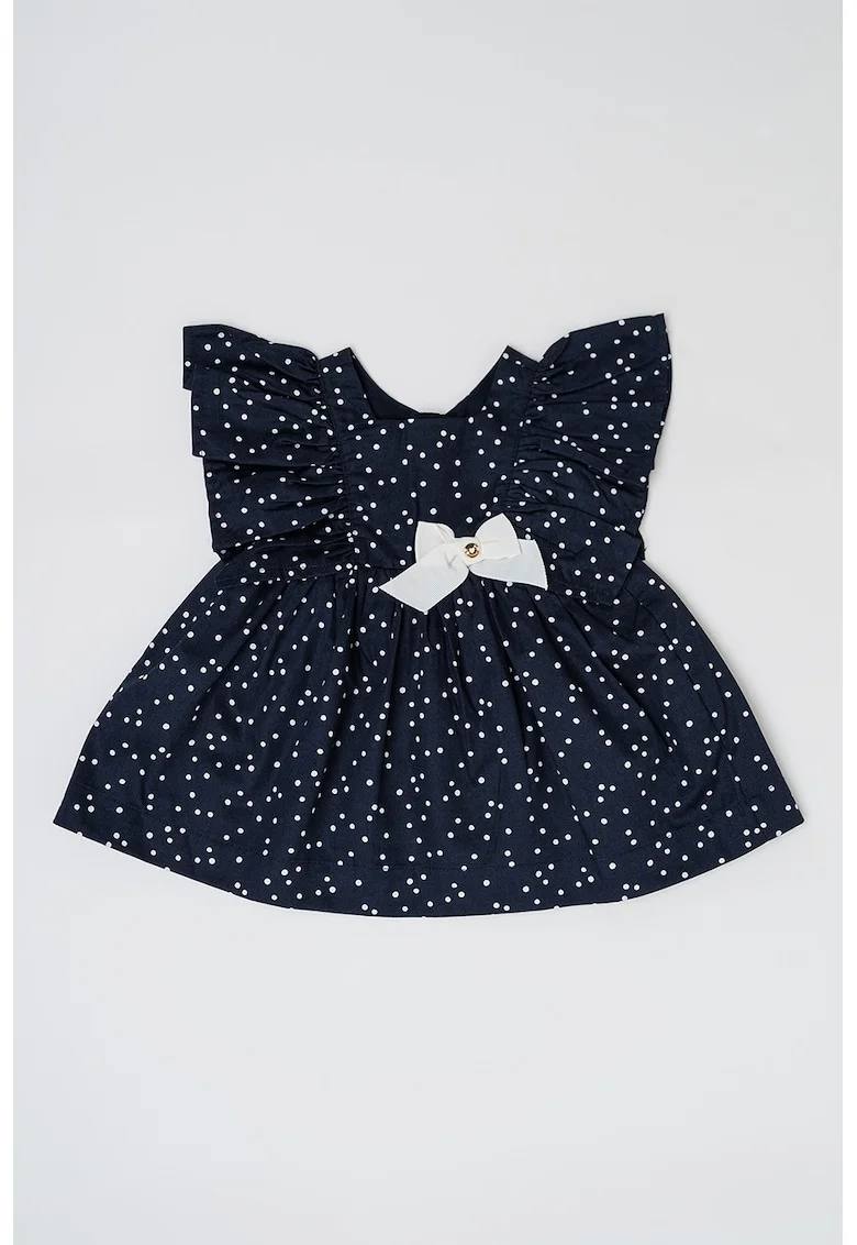 Rochie evazata cu funda, Alb/Albastru ultramarin
