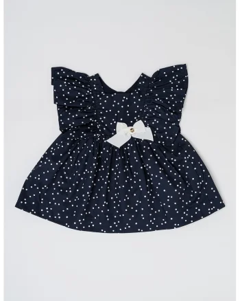 Rochie evazata cu funda, Alb/Albastru ultramarin