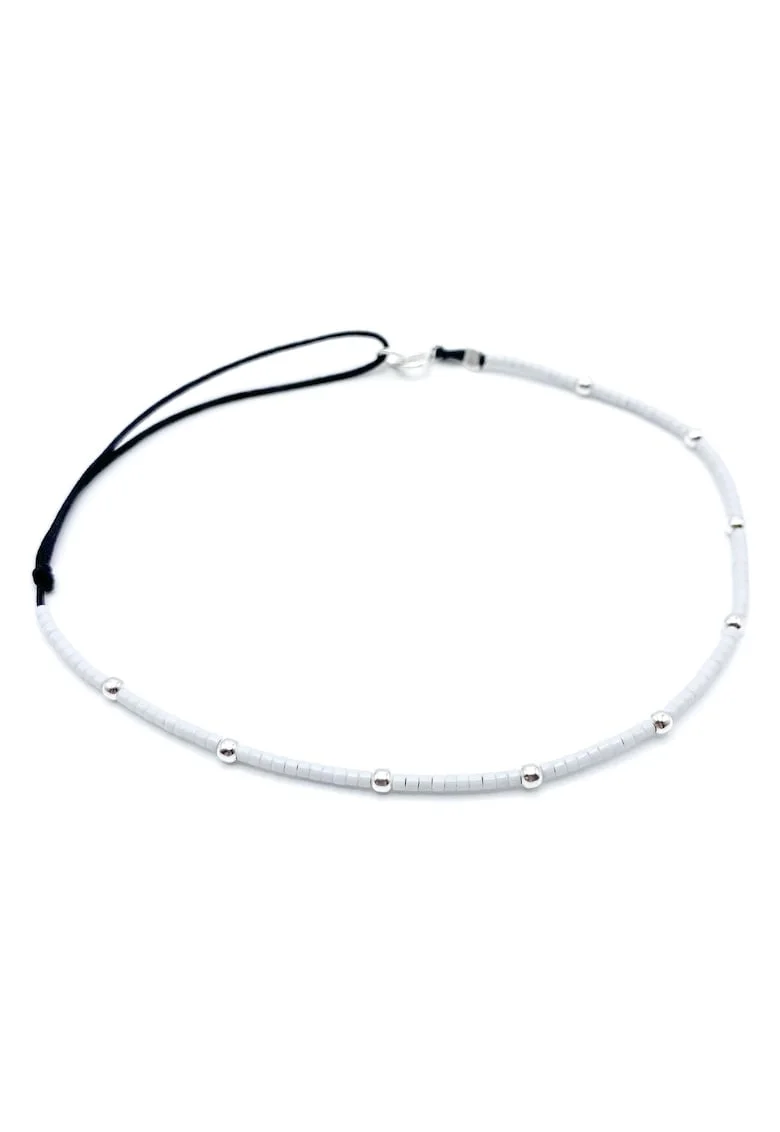 Bratara pentru Picior cu bilute din Argint 925 si margele Miyuki colorate, reglabila 23-30 CM, Alb