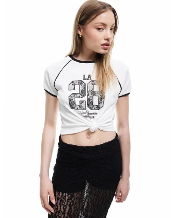 Tricou slim fit cu maneci raglan, Alb/Negru