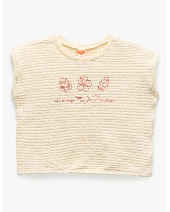 Tricou texturat cu broderie, Coral/Galben pal
