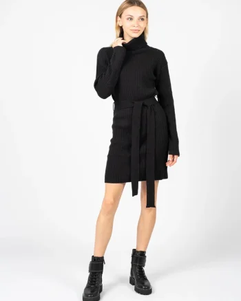 Rochie pulover cu cordon in talie,