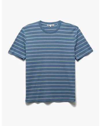 Tricou cu decolteu la baza gatului si model in dungi, Alb/Albastru prafuit