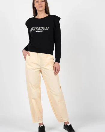 Pantaloni crop cu talie inalta,