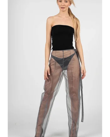 Pantaloni transparenti cu talie inalta,