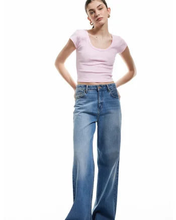 Tricou crop slim fit, Lila